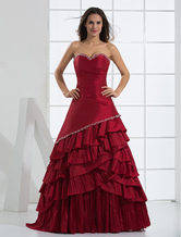 Mermaid Sweetheart Neck Floor-Length Burgundy Taffeta Beading Prom Dress 