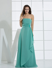 Romantic A-line Strapless Floor Length Chiffon Bridesmaid Dress
