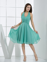 Empire Waist V-Neck Knee-Length Silk-like Chiffon Ruched Dress For Bridesmaid 