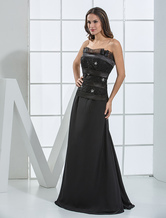 A-line Strapless Floor-Length Black Chiffon Evening Dress 