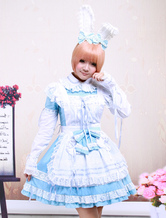 Cotton White And Blue Long Sleeves Sweet Lolita Dress