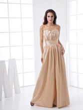 A-line Champagne Taffeta Strapless Floor Length Bridesmaid Dress
