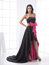 Robe de bal A-ligne en fausse soie bustier asymétrique