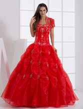 Ball Gown Strapless Beaded Embroidery Organza Satin Ball Gown Dress