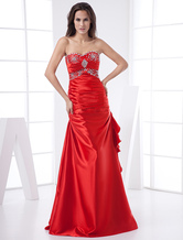 Sheath Floor-Length Red Beading Applique Prom Dress 