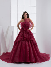 Burgundy Organza Net Sweetheart Sweep A-line  Mardi Gras Dresses