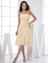 A-line Strapless Tea-Length Daffodil Satin Chiffon Peplum Prom Dress 