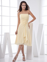 Cute Daffodil Strapless Hanky Piece Tea Length Chiffon Satin Summer Prom Dress