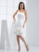 Elegant Strapless Applique Satin Mini Wedding Dress