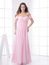 Glamorous Pink Chiffon A-line Maxi Bridesmaid Dress  