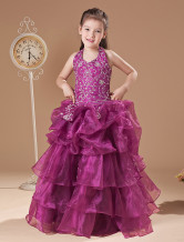 Gorgeous Rose Soft Yarn Floor Length Girls Pageant Dress
