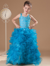 Great Blue Tulle Floor Length Little Girl's Dress 