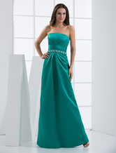 Hunter Green Strapless Floor Length Satin Evening Dress