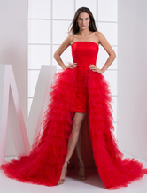 Red Net Strapless Ladies Mardi Gras Dress