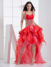Red Tulle Sweetheart A-line Long in Back Short in Front Cocktail Dress
