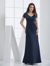 A-line V-Neck Floor-Length Satin Bridesmaid Dress 