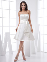 White Strapless Sash Knee Length Satin Prom Homecoming Dress