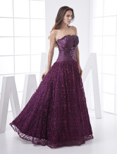 Popular Grape Organza Strapless Floor Length Womens Evening Dress