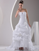 Una línea balón vestido Strapless drapeados vestido de tafetán de boda