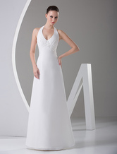 Robe de mariage ligne-A en chiffon  au col-V dos nu
