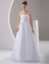 A-line White Net Square Collar Sweep Empire Waist Wedding Dress