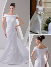Classical White Satin Floor Length Off-the-shoulder Celebrity Wedding Dresses