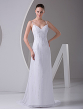 Sheath Spaghetti V-Neck Backless Wedding Dress