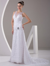 White Lace Train Mermaid Trumpet Wedding Dress