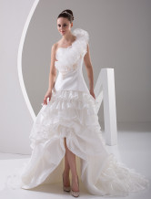 White Rococo One-Shoulder Ruffles A-line Beading Bridal Wedding Dress