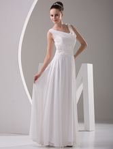 White Sleeeveless V-Neck Floor Length Chiffon Bridesmaid Dresses