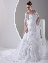 White Taffeta Off-the-shoulder Sweep 2012 Trends Luxurious Wedding Dress