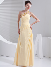 Mermaid One-Shoulder Sweep Yellow Chiffon Prom Dress 