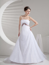 Ivory Elegant A-line Strapless Empire Waist Sash Applique Beading Satin Pongee Wedding Dress
