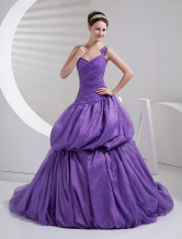 Romantic Lilac Taffeta One Shoulder A-line Sweep Ball Gown