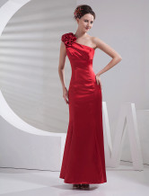 Wonderful Burgundy One-shoulder A-line Maxi Satin Bridesmaids Dress  