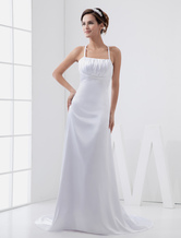 A-line Spaghetti Empire Waist Beading Elastic Woven Satin Pongee Wedding Dress