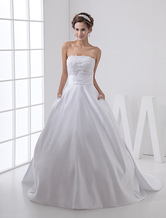 White Fantastic Satin A-line Strapless Wedding Dress