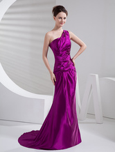 Sheath One-Shoulder Floor-Length Grape Prom Dress 
