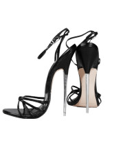 6 1/4'' High Heel Black Patent Ankle Straped Sandal