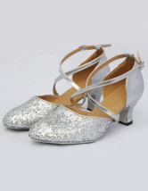 Stylish Silver PU Cowhide 2 3/4'' High Heel Womens Latin Shoes