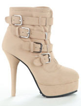 Apricot 4 3/4" High Buckles Decoratino PU Womens Boots