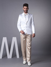 Attractive White Single Breasted Button Lapel Worsted Groom Wedding Tuxedo