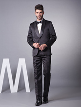 Black Single Breasted Button Satin Suit For Groom 