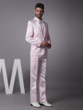 Pink Single Breasted Button Worsted Groom Wedding Tuxedo