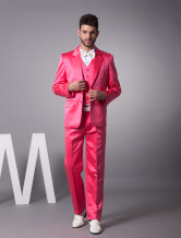 Unique Fuchsia Single Breasted Button Satin Groom Wedding Tuxedo