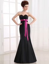 Mermaid Strapless Floor-Length Black Taffeta Sash Bridesmaid Dress 