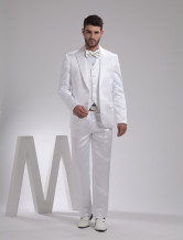 White Single Breasted Button Lapel Worsted Groom Wedding Tuxedo