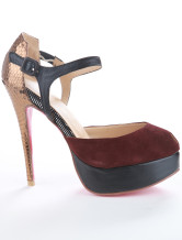5 1/2'' Burgundy Ankle Strap Sheepskin Suede Women's  Heels