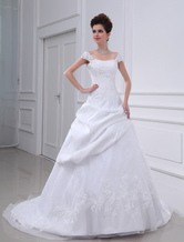 A-line Beaded Applique Satin Wedding Dress