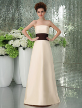 A-line Strapless Floor-Length Silver Taffeta Sash Evening Dress 